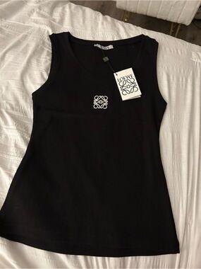 Black Ribbed Tank with White Anagram Logo